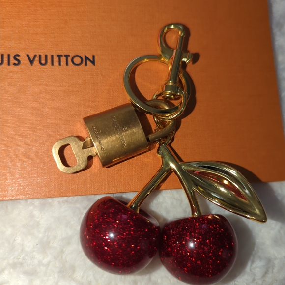 Louis Vuitton Authentic Gold Padlock And Key Red Cherry Keychain Bag Charm - Picture 2 of 4